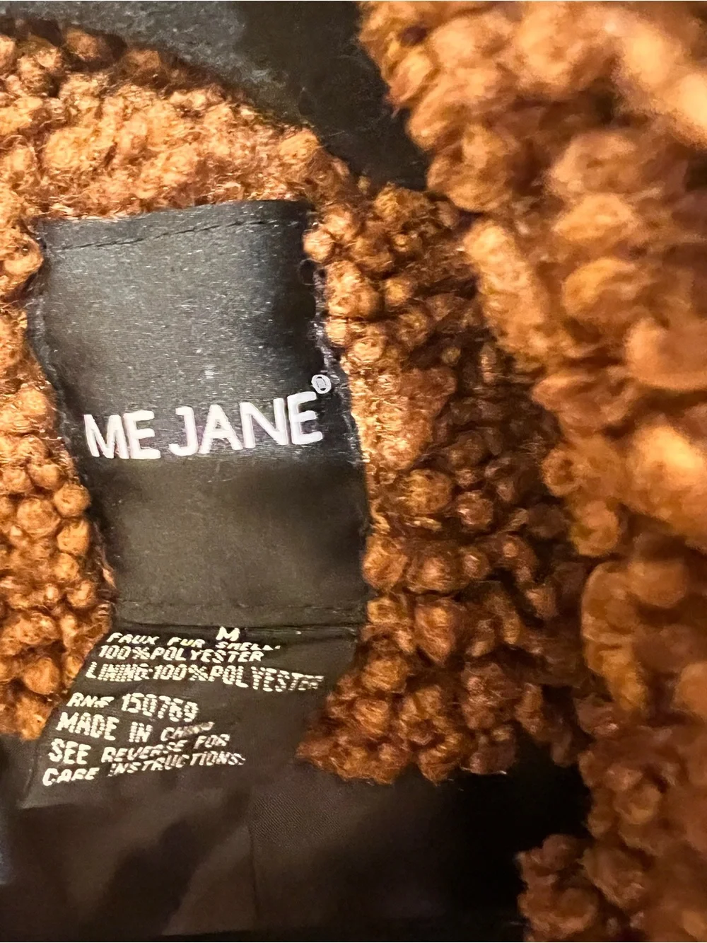 Me Jane Chestnut Brown Teddy Double-Breasted Coat